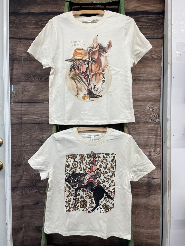 West 20 Natural Saddle Flower Boxy Tee