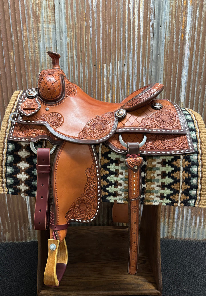 West 20 Custom Sunflower and Leaf Cowhorse Saddle by RW Bowman