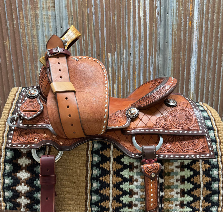 West 20 Custom Sunflower and Leaf Cowhorse Saddle by RW Bowman