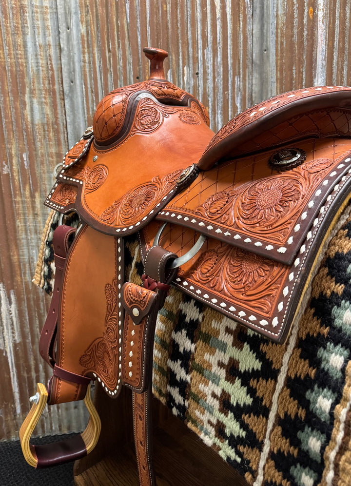 West 20 Custom Sunflower and Leaf Cowhorse Saddle by RW Bowman