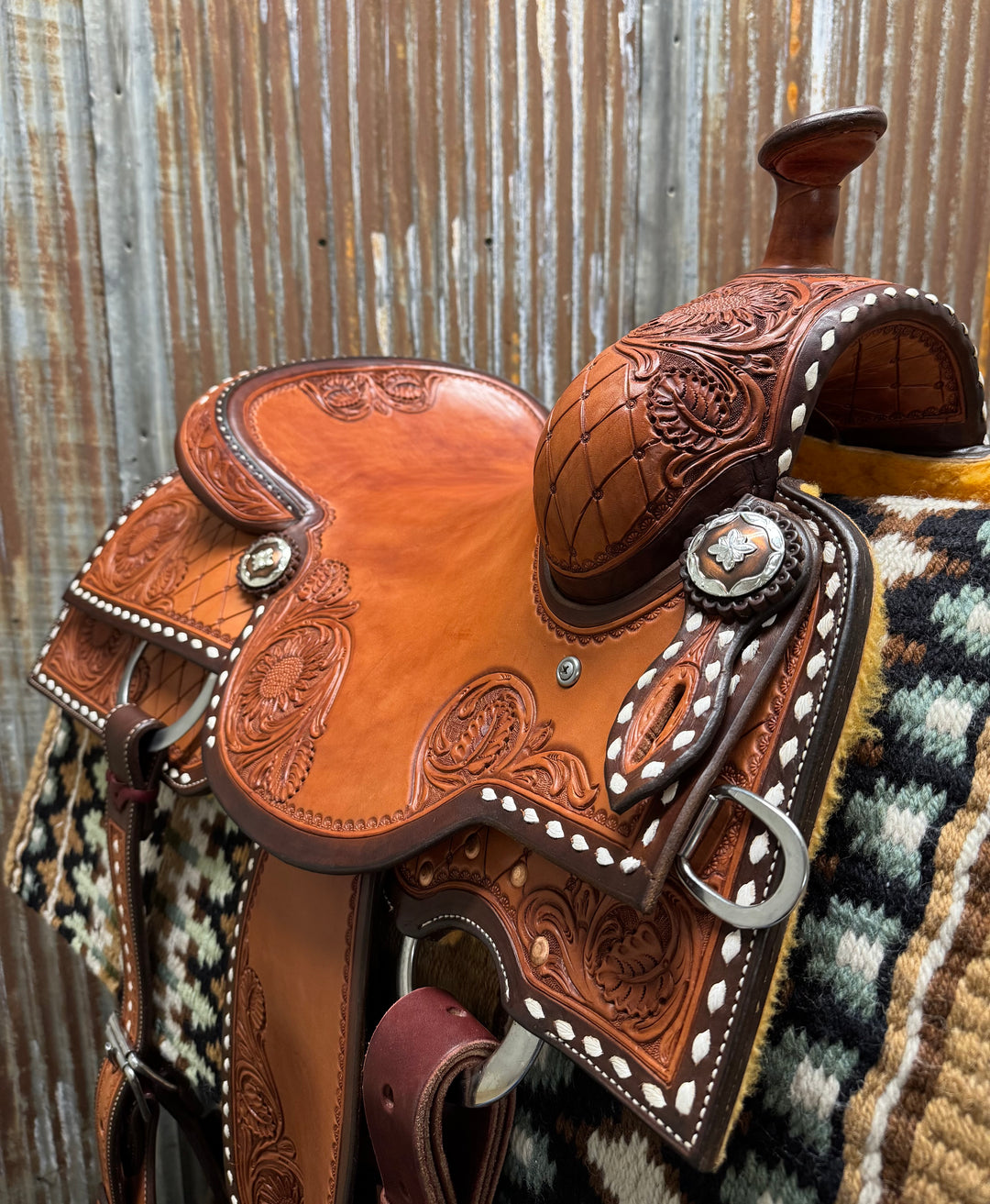 West 20 Custom Sunflower and Leaf Cowhorse Saddle by RW Bowman