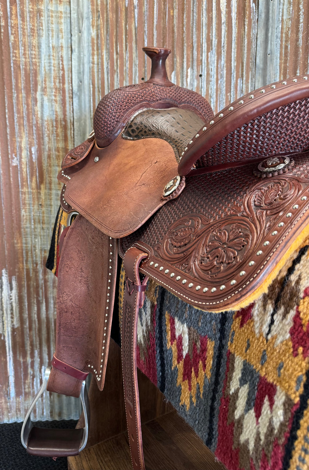 RW Bowman Custom Dark Chocolate Crocodile All Around Saddle