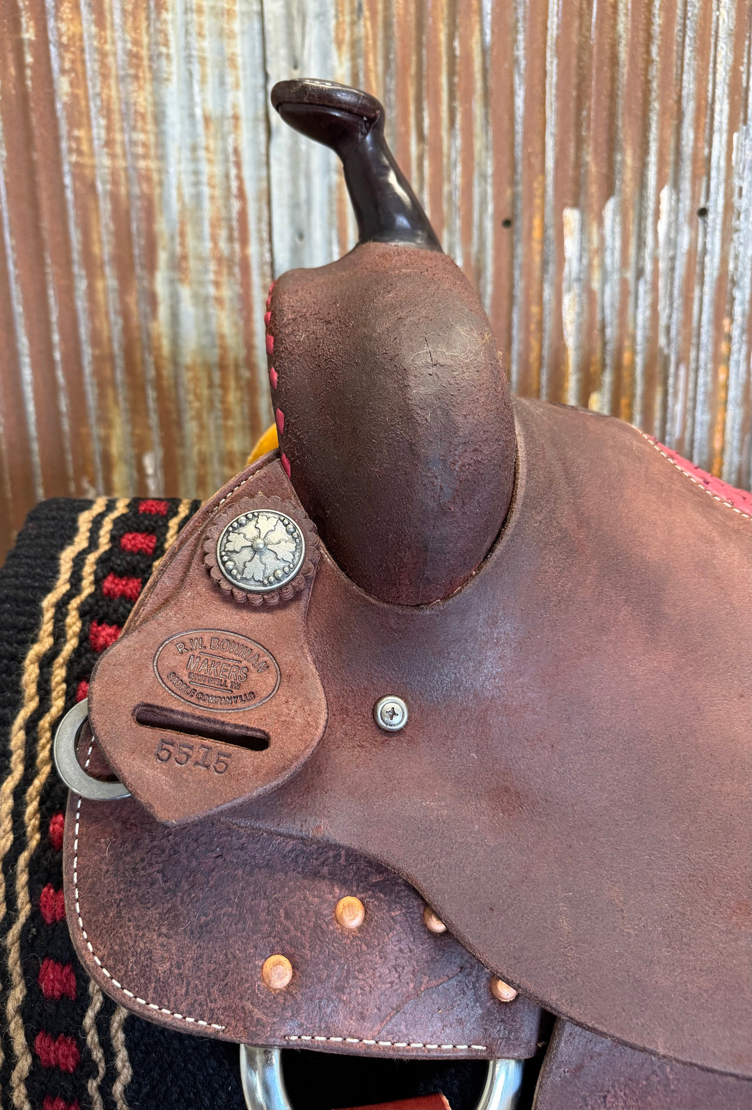 RW Bowman Cranberry Buckstitch Ostrich Barrel Saddle