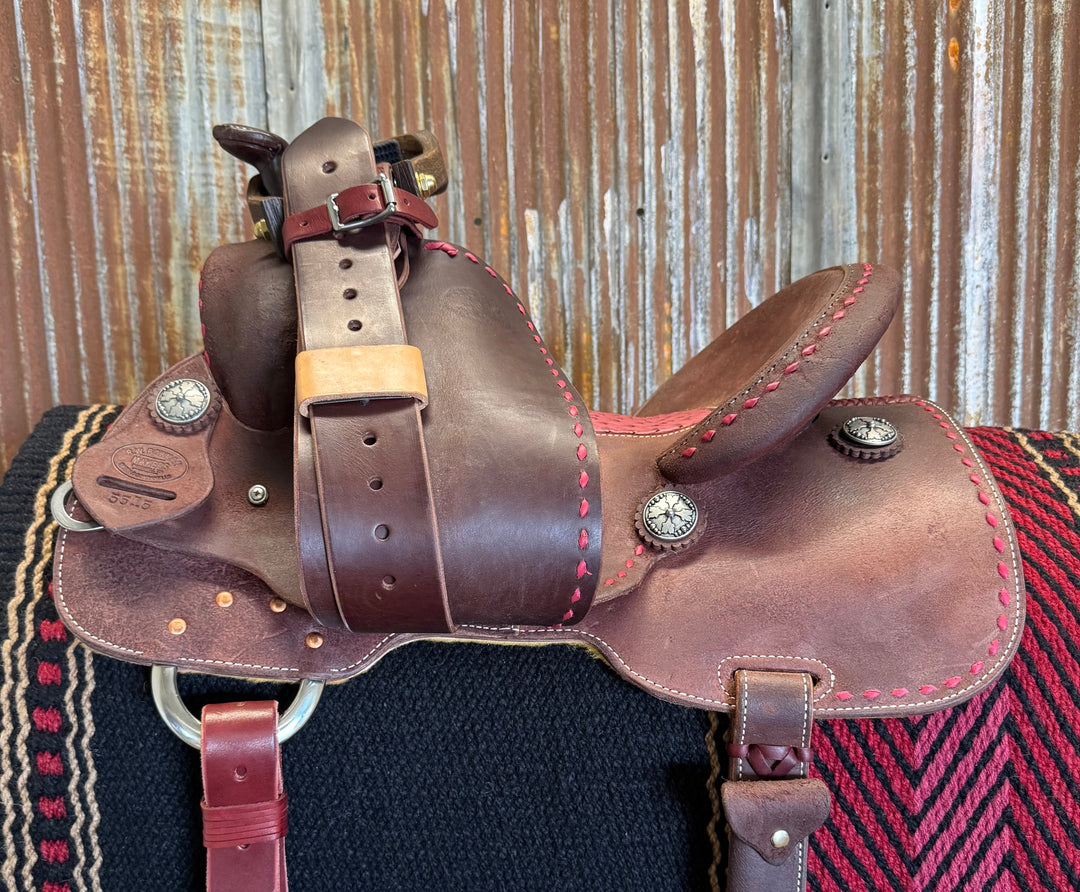 RW Bowman Cranberry Buckstitch Ostrich Barrel Saddle