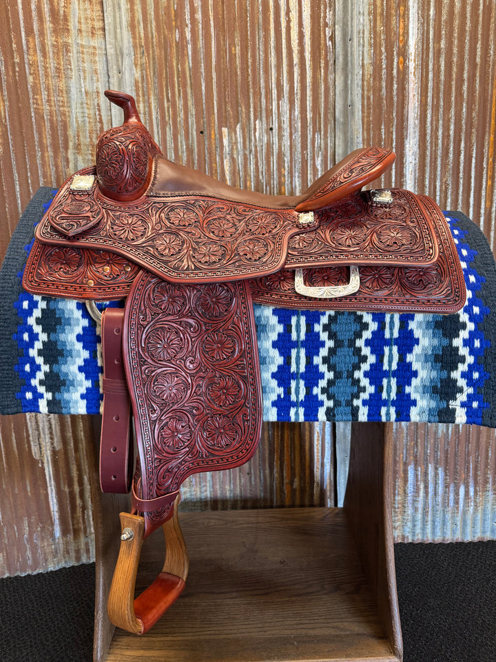 Custom West 20 Antiqued Medium Oiled Reining Saddle by RW Bowman