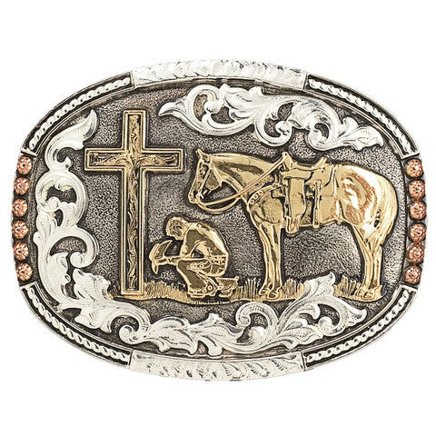 Crumrine Silver Oval Cowboy Prayer Belt Buckle