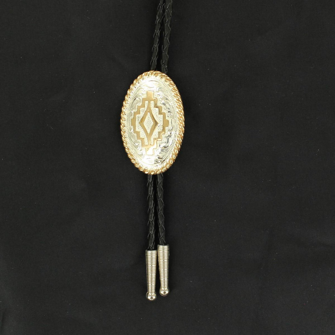 Crumrine Silver and Gold Aztec Oval Bolo Tie - West 20 Saddle Co.
