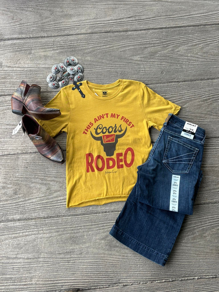 Bohemian Cowgirl Mustard Coors Ain't My Frist Rodeo Tee