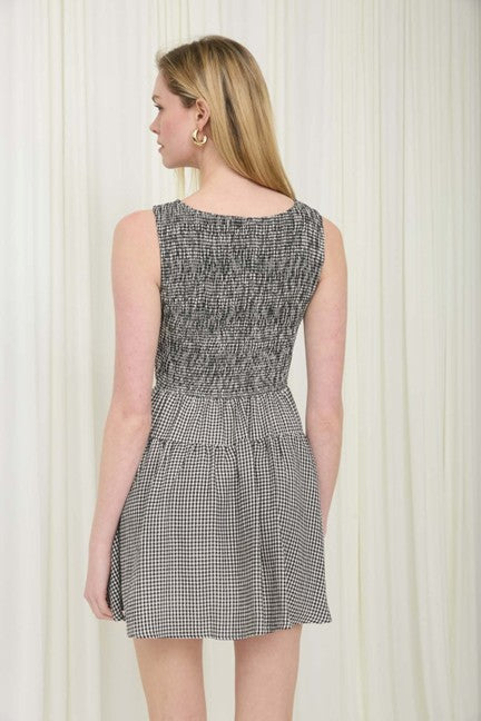 Blu Pepper Women's Black Gingham Smocked Mini Dress