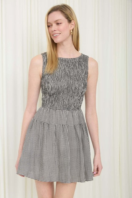 Blu Pepper Women's Black Gingham Smocked Mini Dress