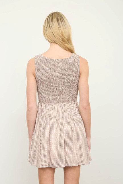 Blu Pepper Women's Brown Gingham Smocked Mini Dress