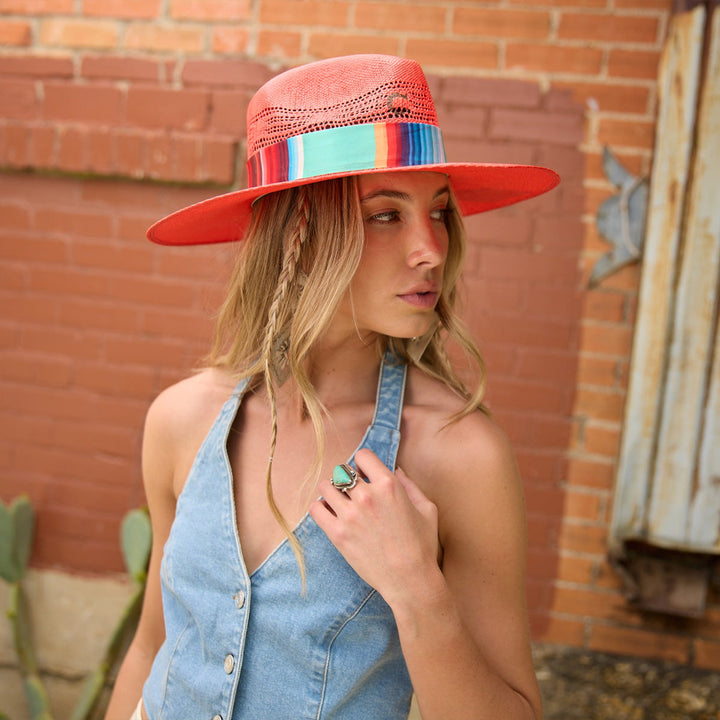 Charlie 1 Horse Coral Summer Serape Straw Hat