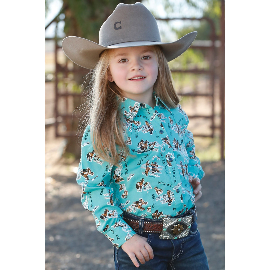 Cruel Girl's Turquoise Cowgirl Print Western Shirt