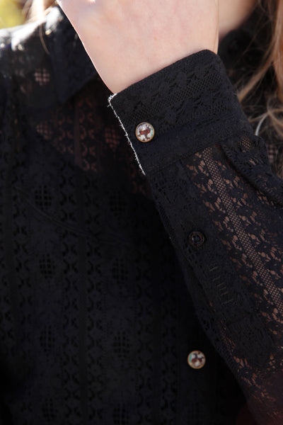 Cruel Women's Black Lace Western Button Down Shirt