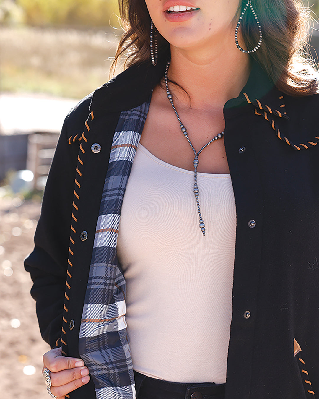 Cruel Women's Black Tweed with Whipstitch Shirt Jacket