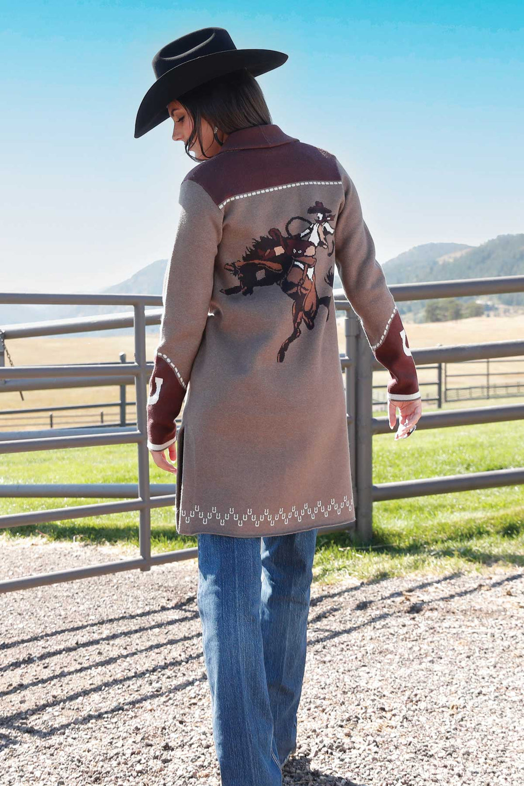 Cruel Women's Gray with Bronc Rider Knit Duster