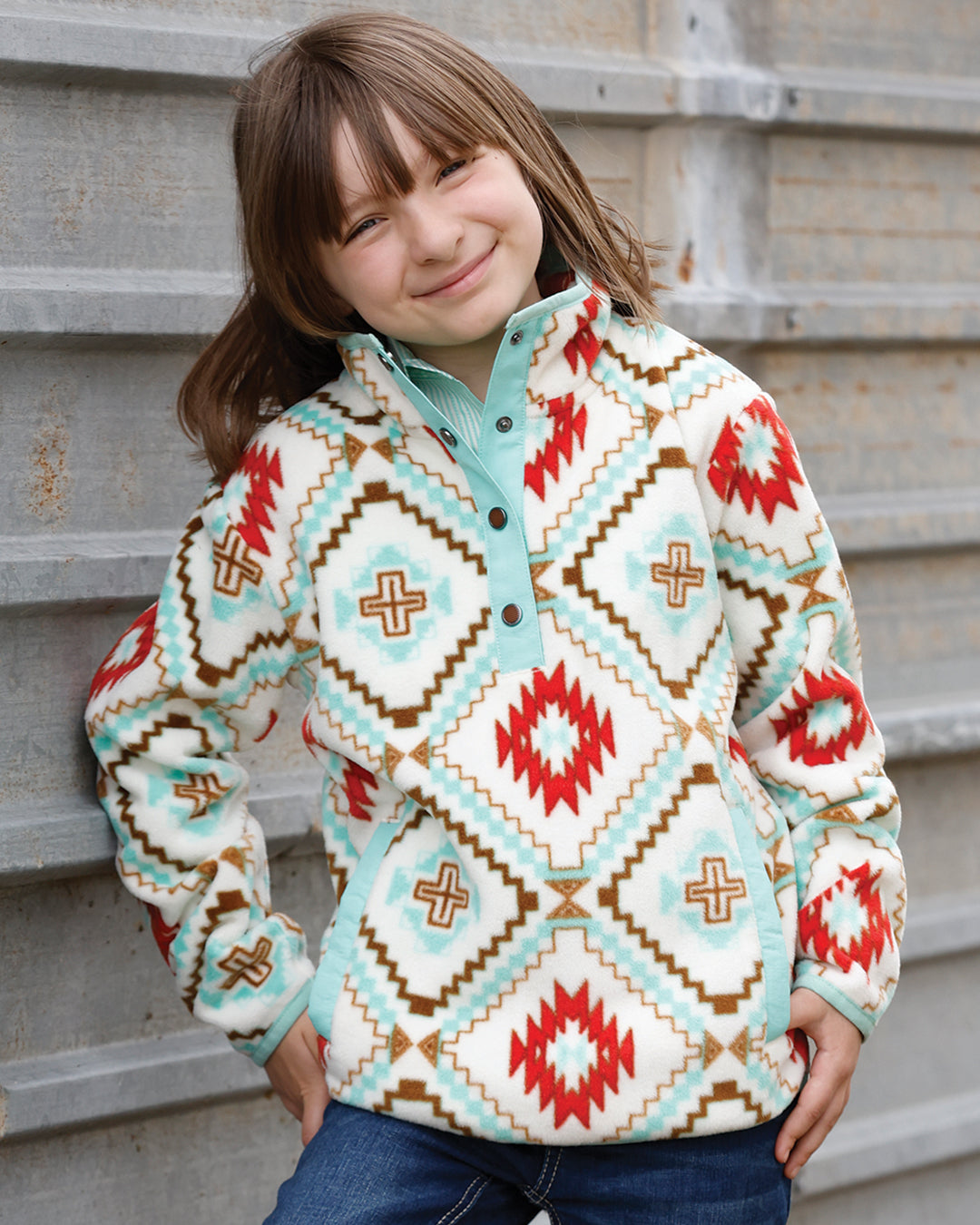 Cruel Girl's Cream Aztec Polar Fleece Pullover