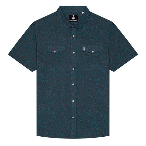 Raised By Coyotes Men's Cowboy Threads Pearl Snap Short Sleeve Shirt