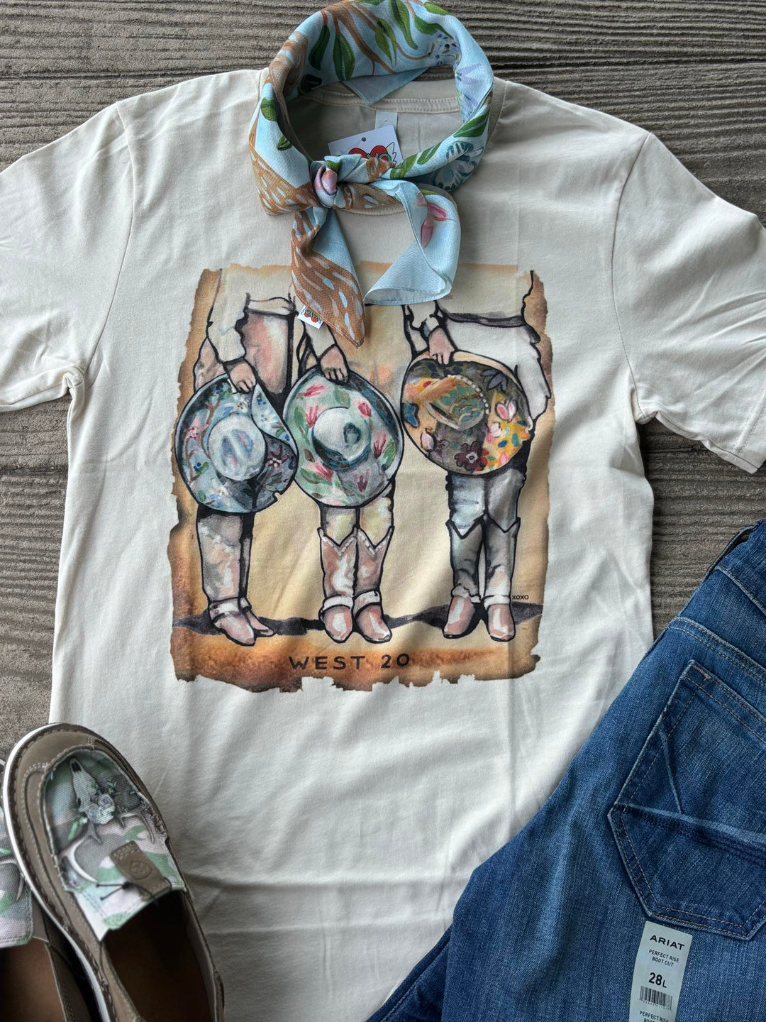 West 20 Soft Cream Cowgirls and Cowboy Hats Tee
