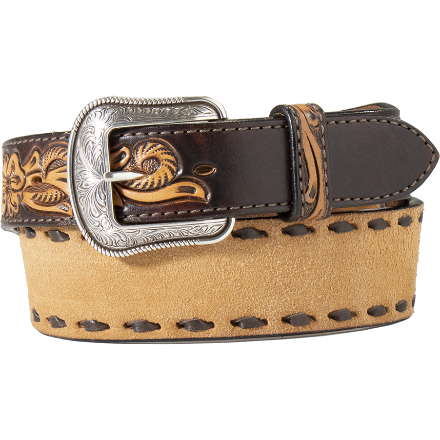 3D Western Roughout with Floral Tooling Leather Belt