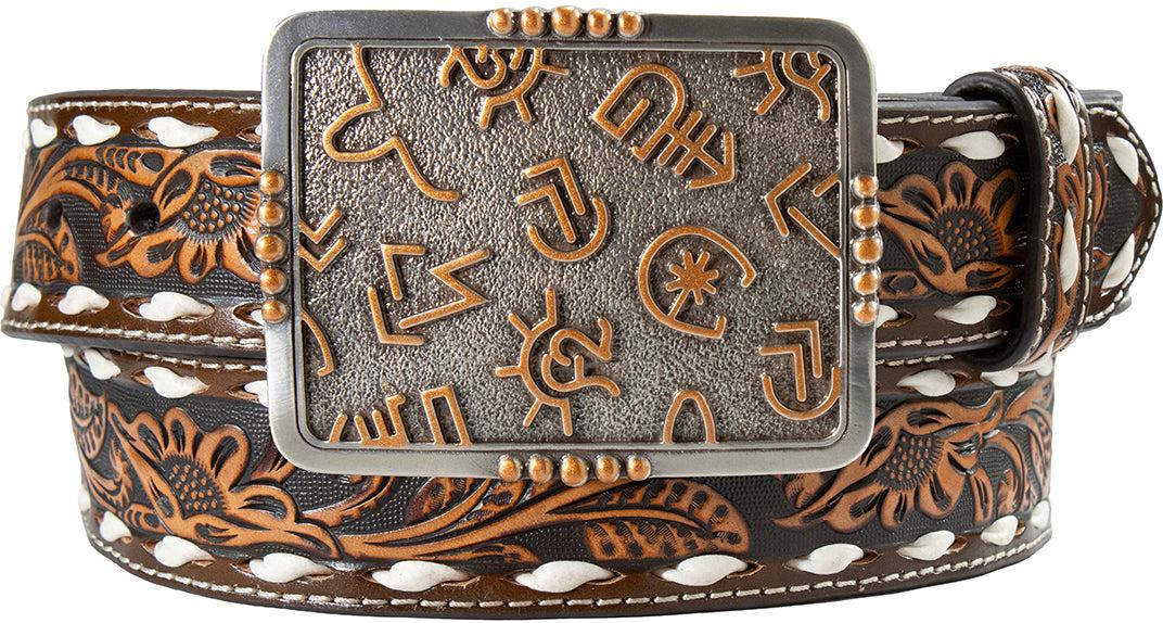 Angel Ranch Women's Brown Embossed Floral Belt with White Buckstitch - West 20 Saddle Co.