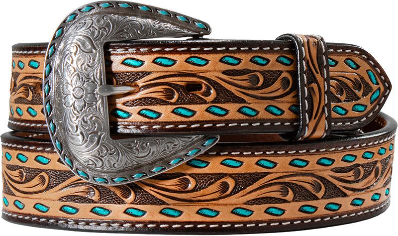 Angel Ranch Women's Hand Tooled Scrolling with Bucklace Leather Belt - West 20 Saddle Co.