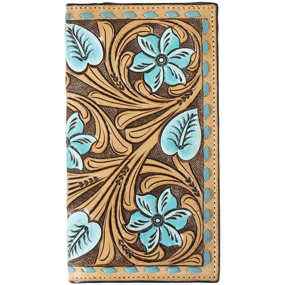 3D Floral Tooled with Turquoise Rodeo Wallet