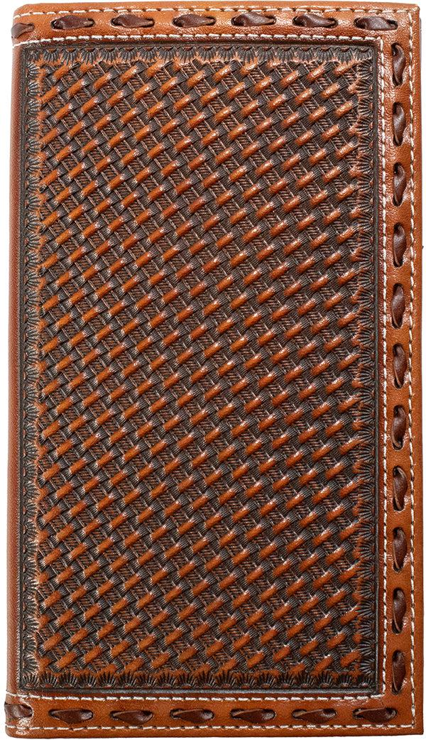 3D Brown Embossed Basket Weave Trifold Rodeo Wallet - West 20 Saddle Co.