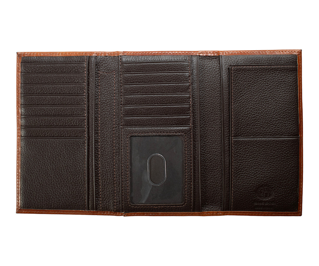 3D Brown Embossed Basket Weave Trifold Rodeo Wallet - West 20 Saddle Co.