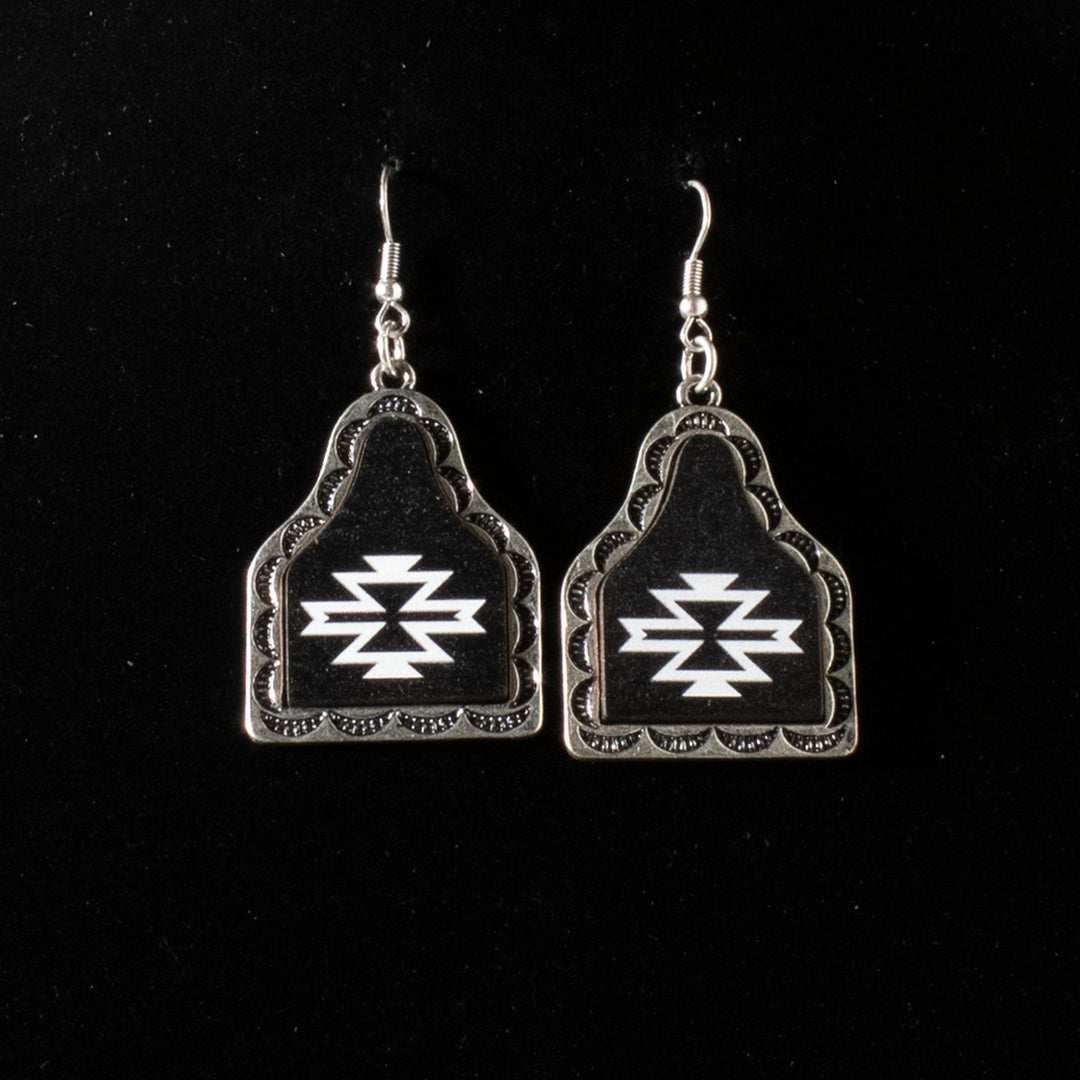 Silver Strike Southwest Cow Tag Earrings - West 20 Saddle Co.