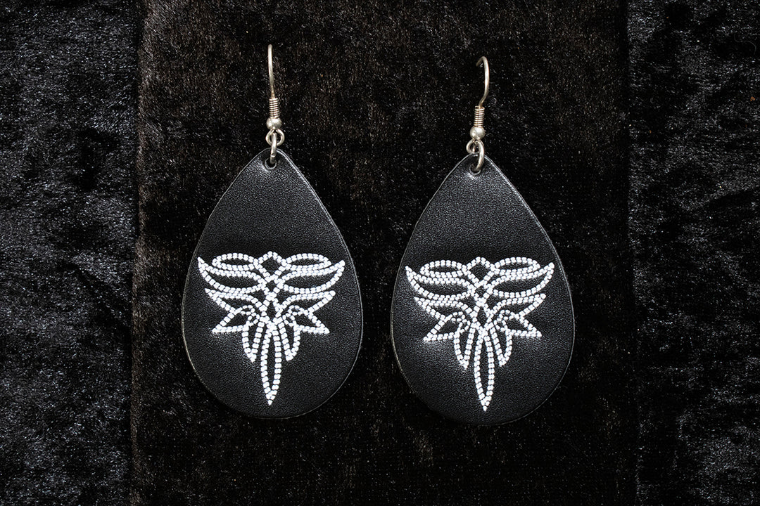 Silver Strike Black Tear Drop Boot Stitch Earrings - West 20 Saddle Co.