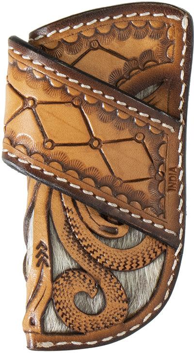 3D Tan with Calf Hair Underlay Leather Knife Sheath - West 20 Saddle Co.