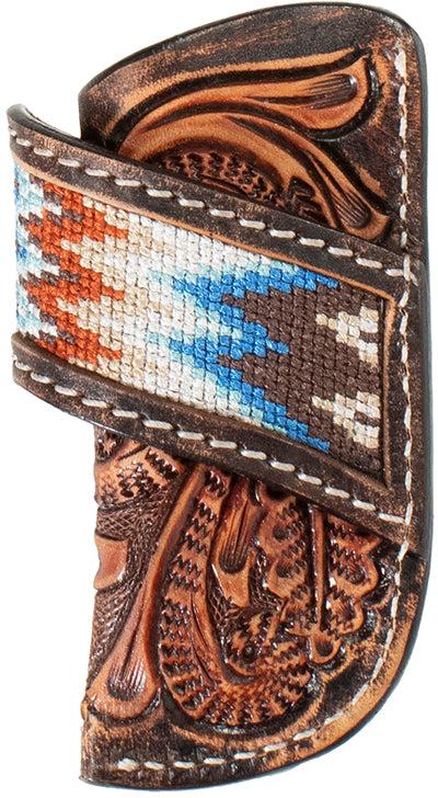 3D Embroidered Inlaid Scrolling Patterned Leather Knife Sheath - West 20 Saddle Co.