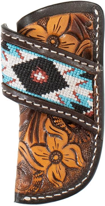 3D Embroidered Inlay with Floral Patterned Leather Knife Sheath - West 20 Saddle Co.