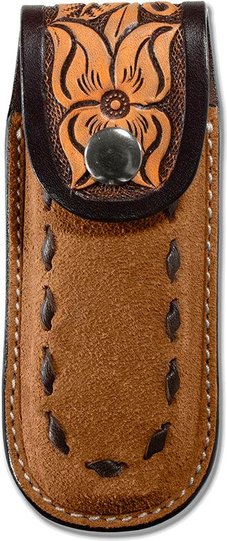 3D Tan Roughout with Hand Tooled Floral Leather Knife Sheath - West 20 Saddle Co.