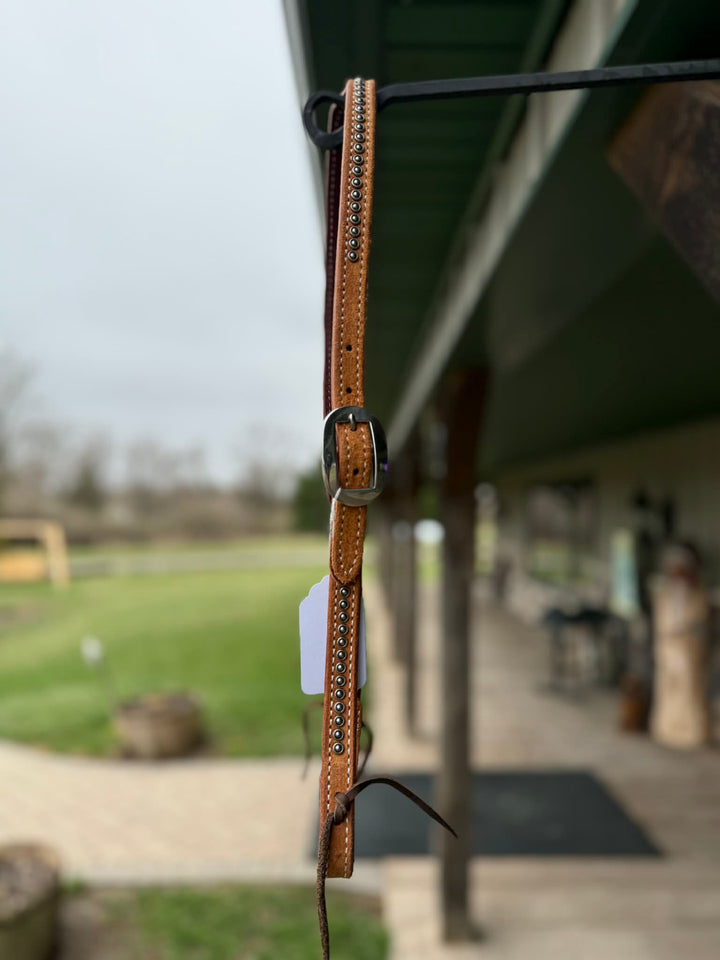 Dutton Bits Roughout Split Ear Headstall with Silver Rope Edge Dots