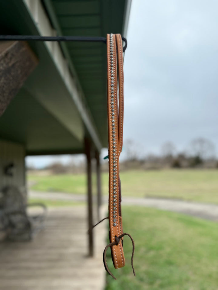 Dutton Bits Roughout Split Ear Headstall with Silver Rope Edge Dots
