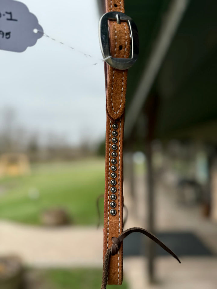 Dutton Bits Roughout Split Ear Headstall with Silver Rope Edge Dots