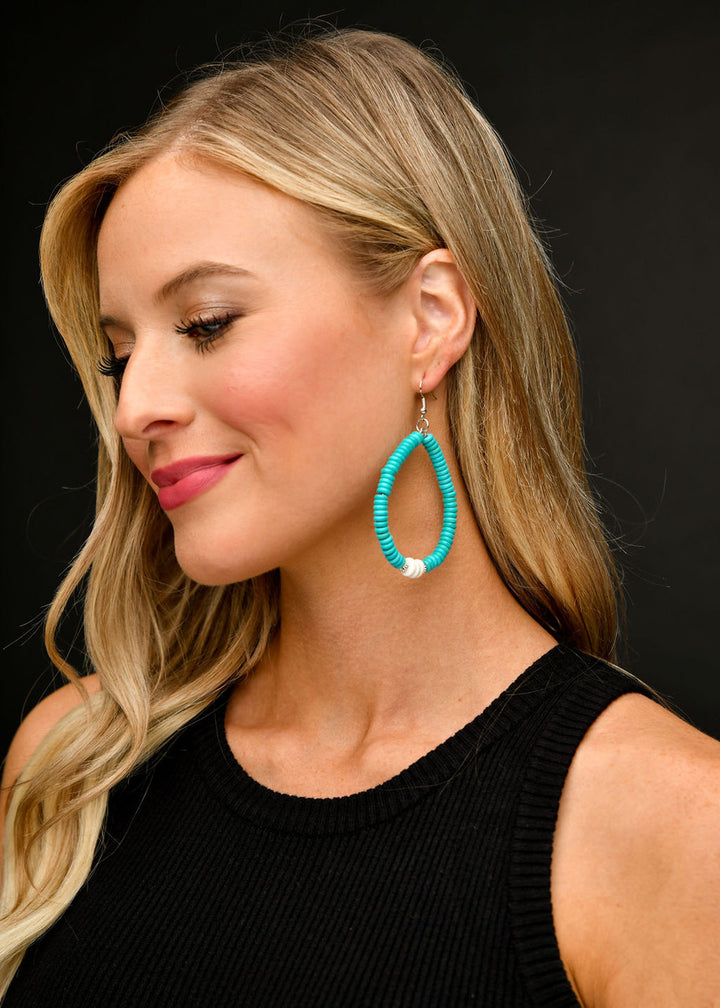 West and Co Turquoise and Ivory Beaded Teardrop Earrings