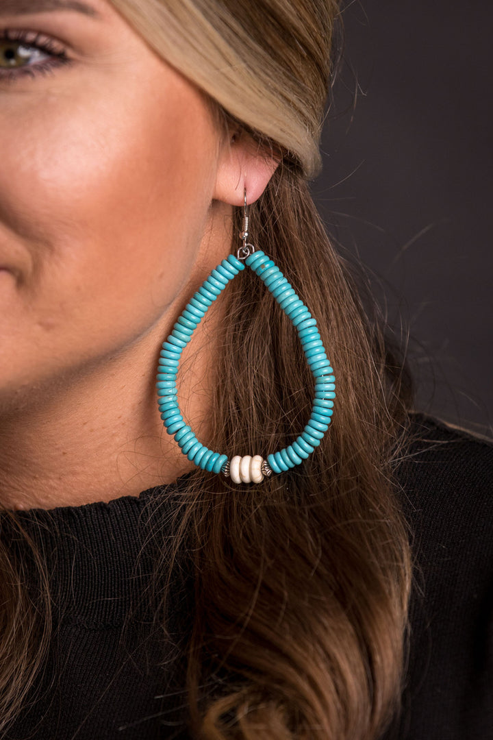 West and Co Turquoise and Ivory Beaded Teardrop Earrings