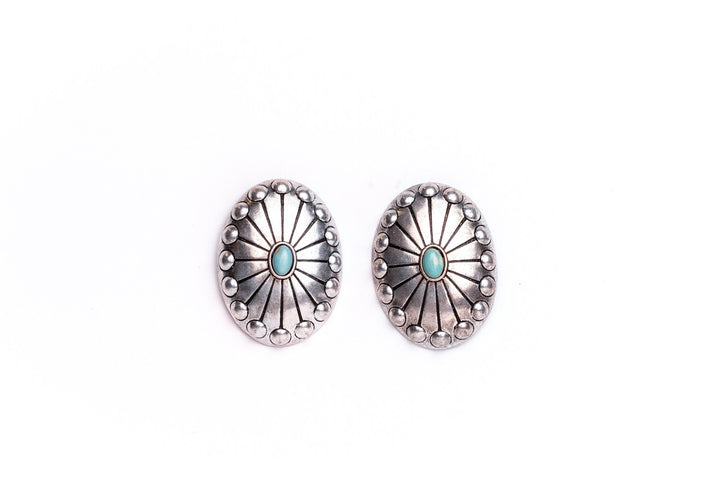 West and Co Turquoise and Burnished Silver Concho Earrings