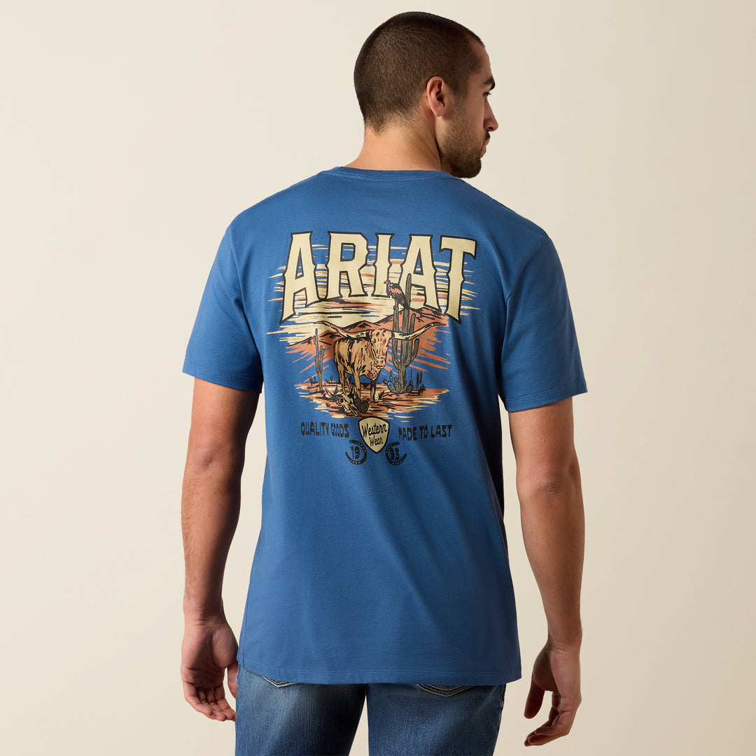 Ariat Men's Grisalle Lone Longhorn western T-shirt with long sleeves and back graphic, casual western wear for men