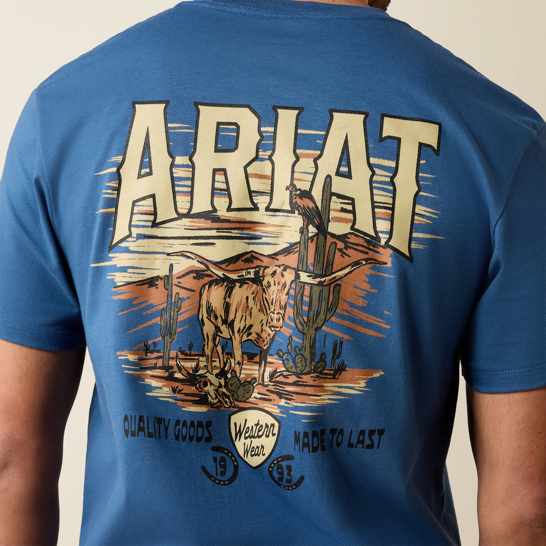Ariat men's Grisalle Lone Longhorn Western T-shirt in warm tones, featuring a detailed Longhorn graphic on soft cotton fabric.