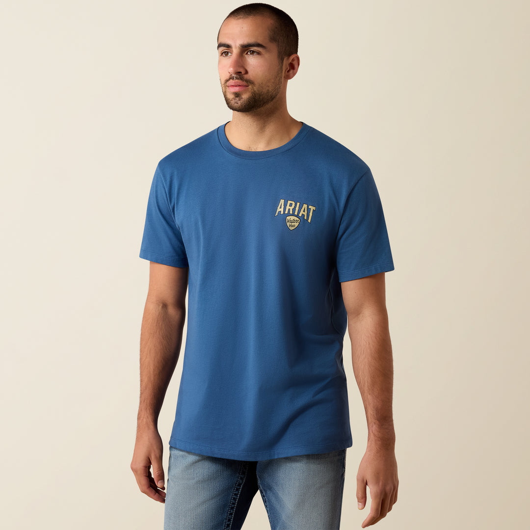 Ariat Men's Grisalle Lone Longhorn Western T-Shirt with cowboy graphic, short sleeves, and casual fit, front view.
