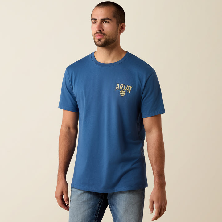 Ariat Men's Grisalle Lone Longhorn Western T-Shirt with cowboy graphic, short sleeves, and casual fit, front view.