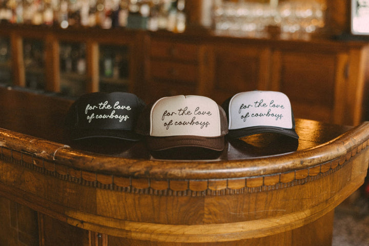 Rodeo Hippie Black and White For the Love of Cowboys Trucker Hat