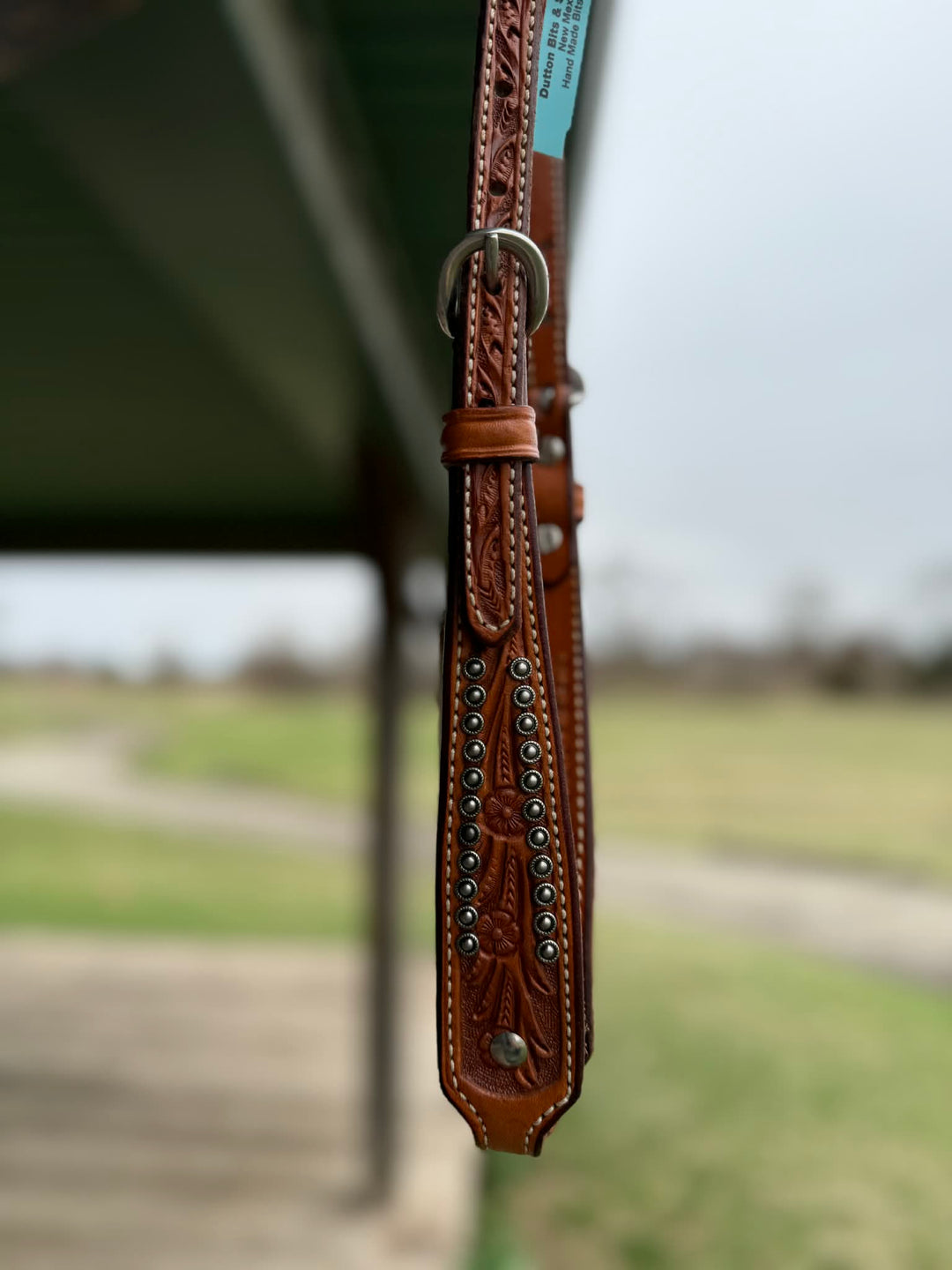 Dutton Bits Medium Oiled Floral Tooled Flat Ear Headstall