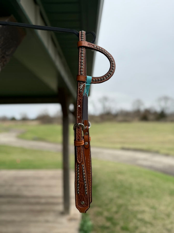 Dutton Bits Medium Oiled Floral Tooled Flat Ear Headstall