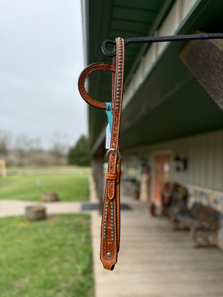 Dutton Bits Medium Oiled Floral Tooled Flat Ear Headstall