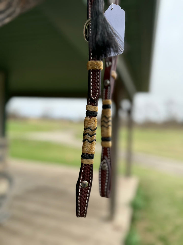 Dutton Bits Dark Oiled Basket Stamp Slip Ear Headstall with Black Rawhide Accents